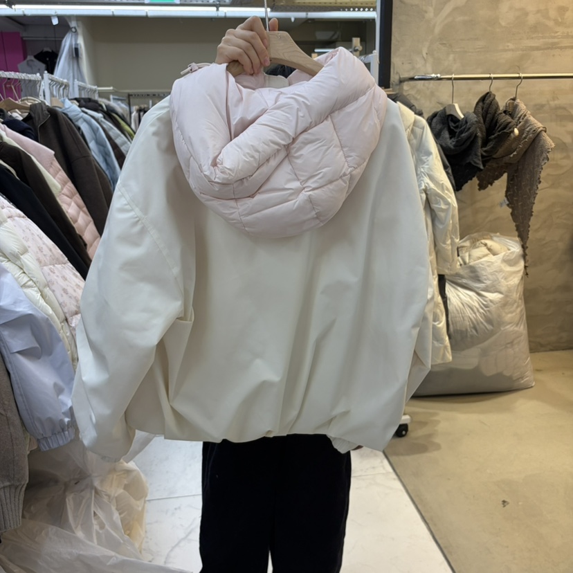 WMSTORY/SIMPLE PARK東大門實拍26秋冬拼色連帽短款鵝絨服短款WMSTORY/SIMPLE PARK短款羽絨服