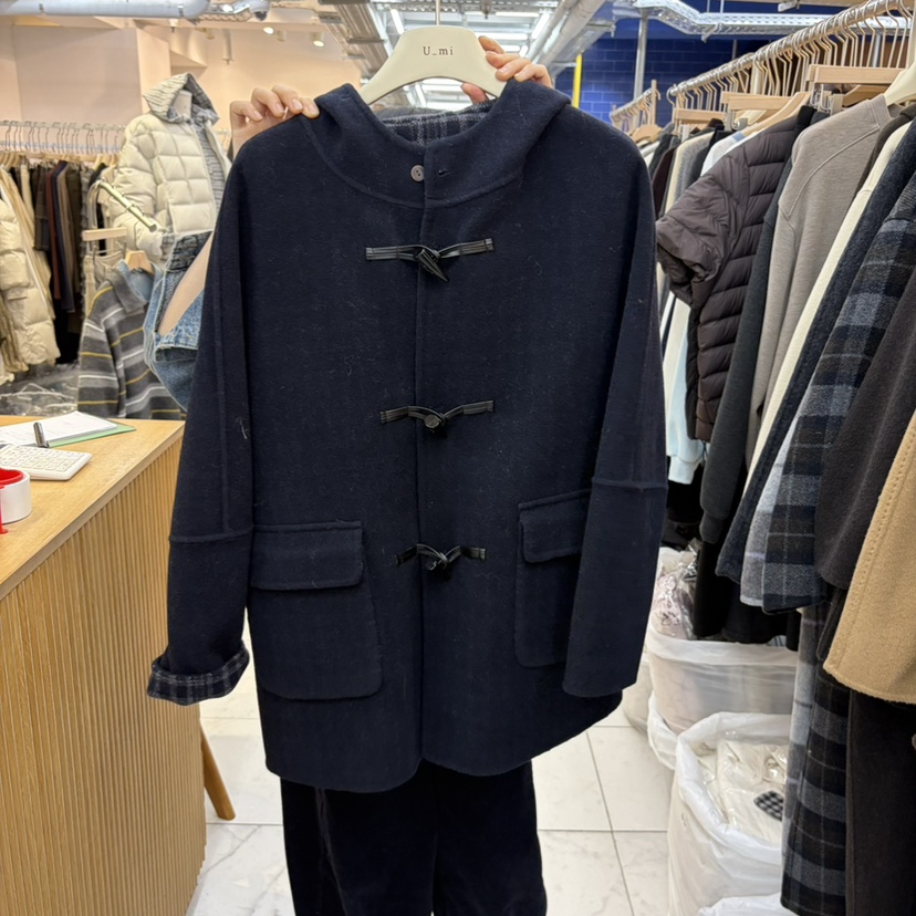 WMSTORY/SIMPLE PARK東大門代購26秋冬連帽牛角扣大衣中長款大WMSTORY/SIMPLE PARK中長款大衣圖色1