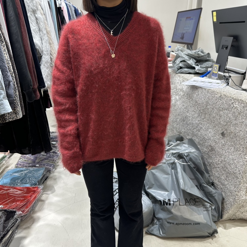 NEROLI 36韓國直郵26秋冬寬松V領長毛針織毛衣落肩寬松NEROLI 36毛衣圖色2