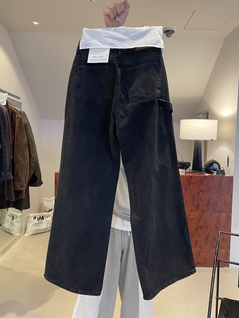 OBJET/LOVEUSU東大門代購26秋冬高腰闊腿工裝牛仔褲工裝高腰黑OBJET/LOVEUSU牛仔褲