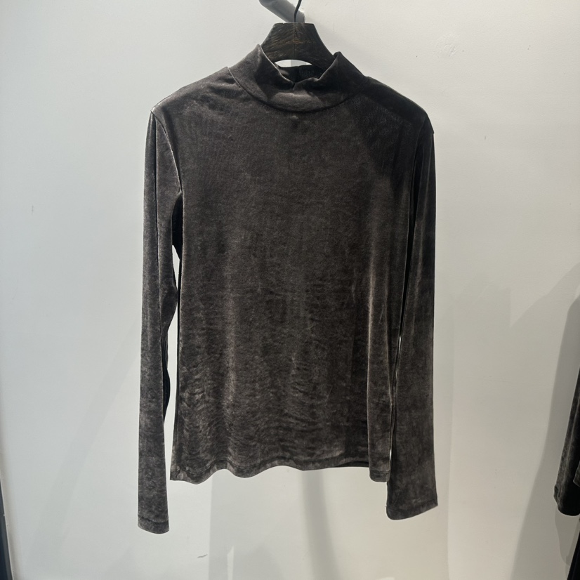 JANE BIRKIN設計師品牌東大門直郵26秋冬半高領做舊絲絨長袖TJANE BIRKIN設計師品牌長袖T恤圖色2棕色
