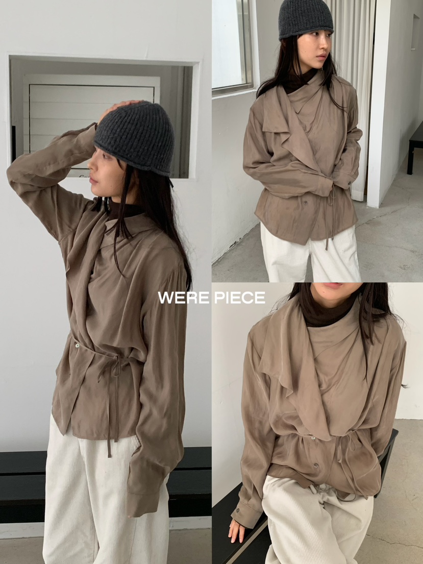 KARE/WERE PIECE韓國直郵26秋冬圍裹垂領襯衫蕾絲衫含腰繩KARE/WERE PIECE襯衫/蕾絲衫