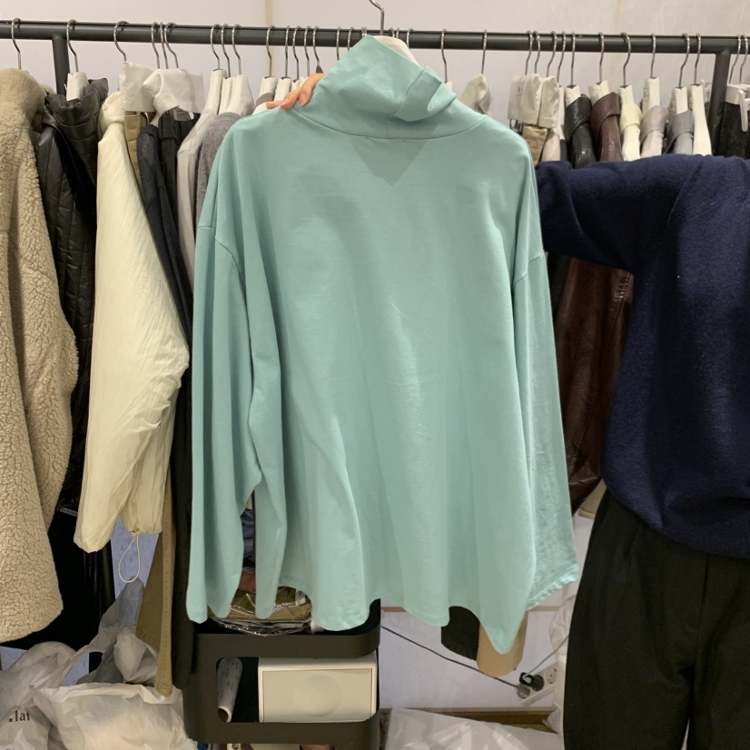 flat韓國代購26秋冬寬松高領不規則下擺衛衣高領落肩寬松flat衛衣