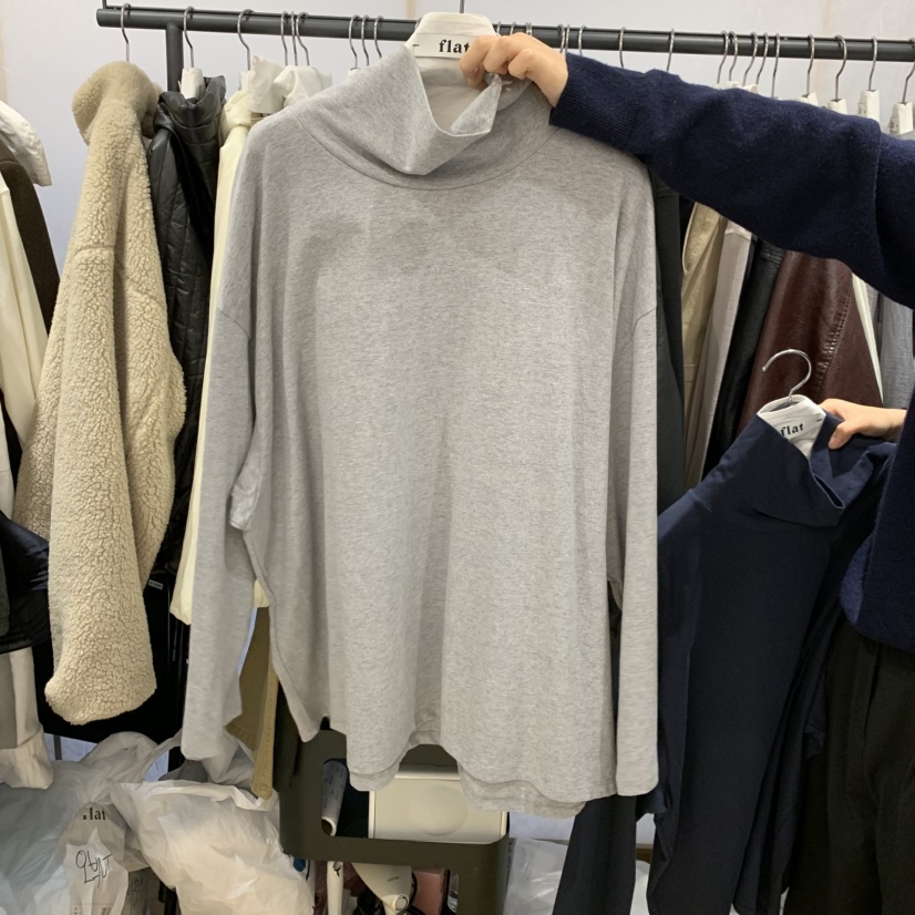 flat韓國代購26秋冬寬松高領不規則下擺衛衣高領落肩寬松flat衛衣圖色3