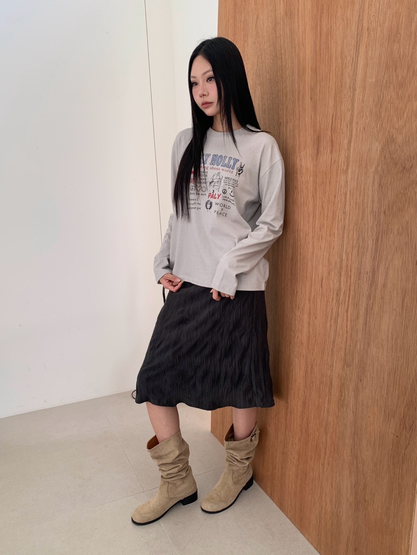 MORE THAN東大門實拍26秋冬趣味印花長袖T恤印花落肩圓領MORE THAN長袖T恤