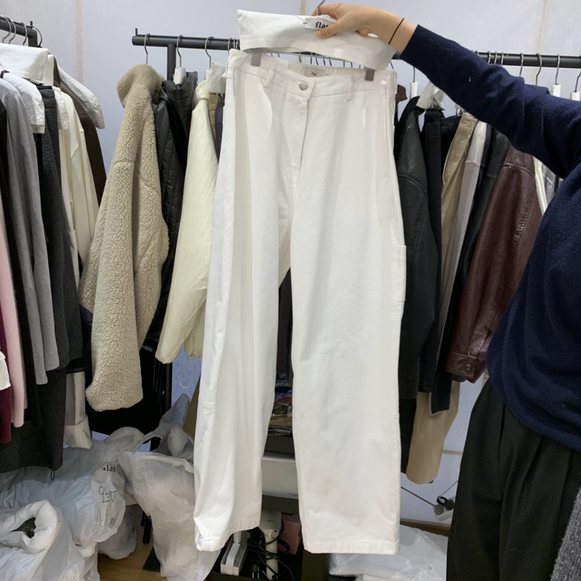 flat韓國直郵26秋冬高腰闊腿休閑褲 日常通勤款直筒高腰寬松flat休閑褲圖色1