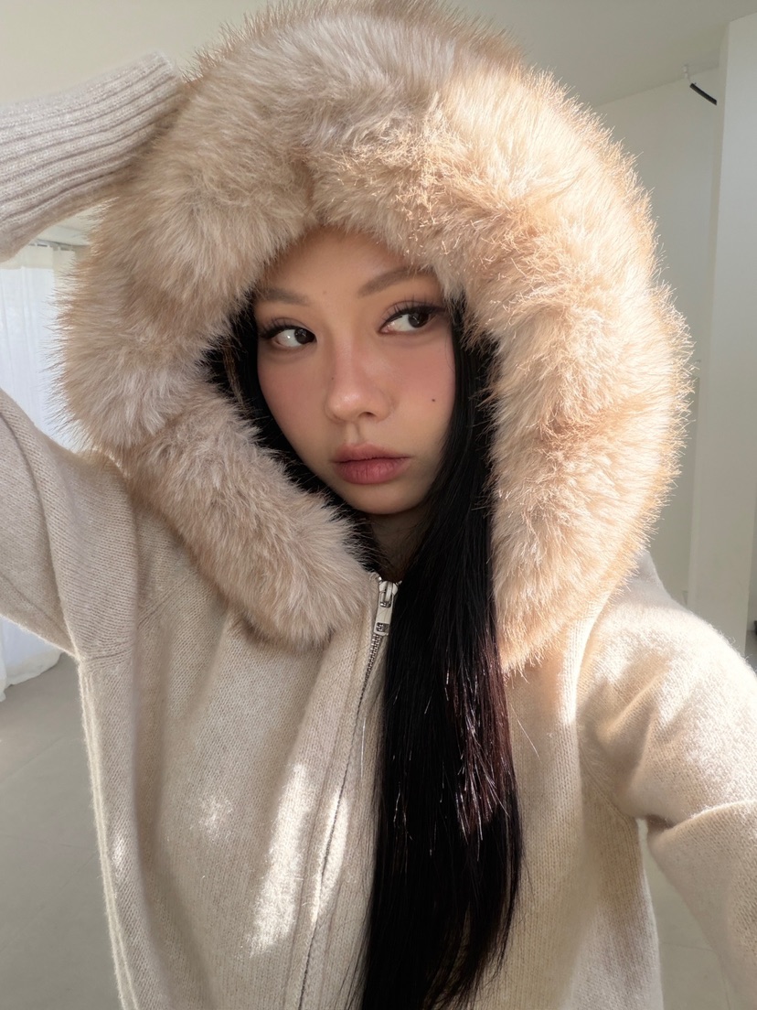 MORE THAN東大門實拍26秋冬短款條紋毛領針織衫拉鏈開合可拆卸MORE THAN針織衫