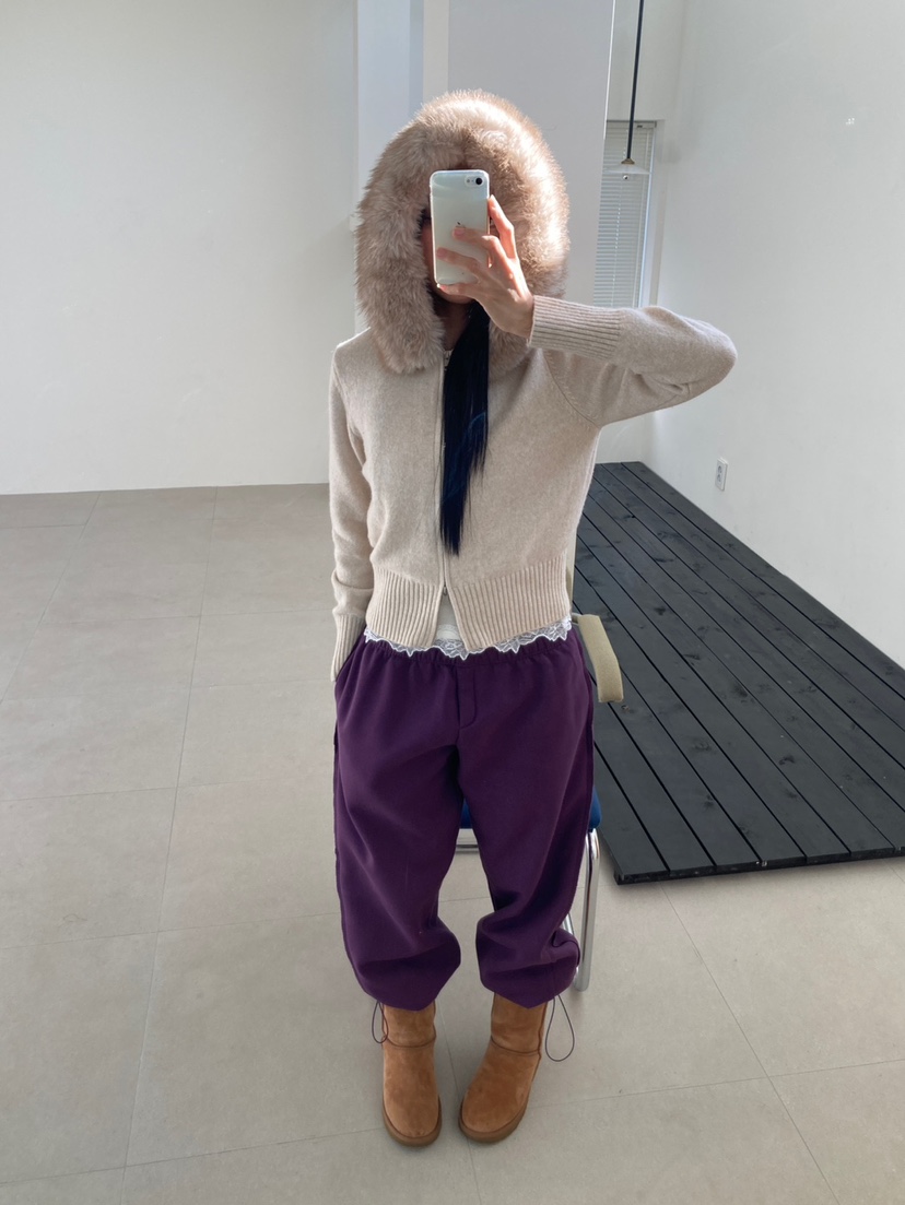 MORE THAN東大門實拍26秋冬短款條紋毛領針織衫拉鏈開合可拆卸MORE THAN針織衫