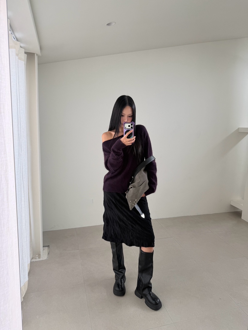 MORE THAN東大門直郵26秋冬褶皺中長半身裙中短裙直筒褶皺皺紋MORE THAN半身裙/中短裙