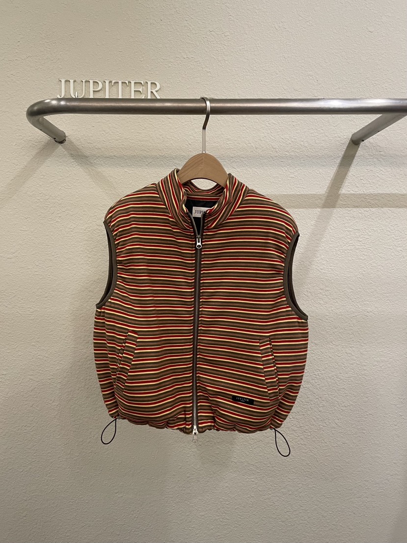 JUPITER韓國代購26秋冬復古條紋抽繩立領馬甲可調節口袋立領抽JUPITER馬甲圖色1