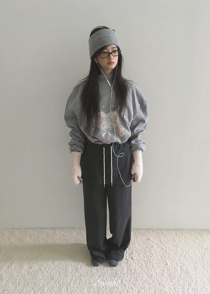 LOEEDIT韓國代購26秋冬松緊抽繩垂感裙褲抽繩直筒短款LOEEDIT裙褲