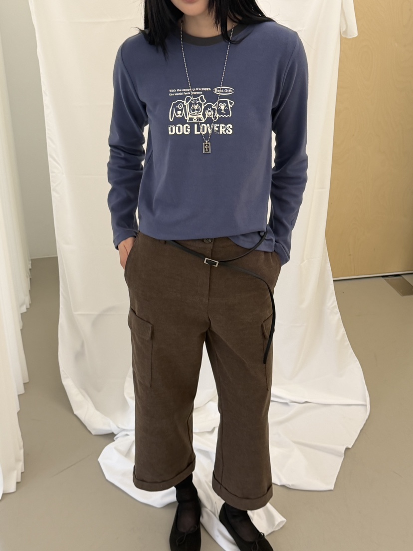 RIVER RAIN東大門實拍26秋冬撞領狗狗印花長袖T恤印花狗狗撞色RIVER RAIN長袖T恤