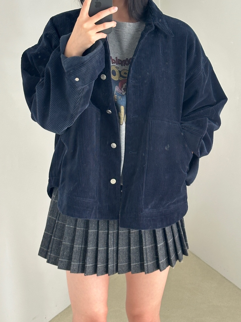 SOF東大門實拍26秋冬寬松落肩燈芯絨夾克落肩翻領寬松SOF夾克