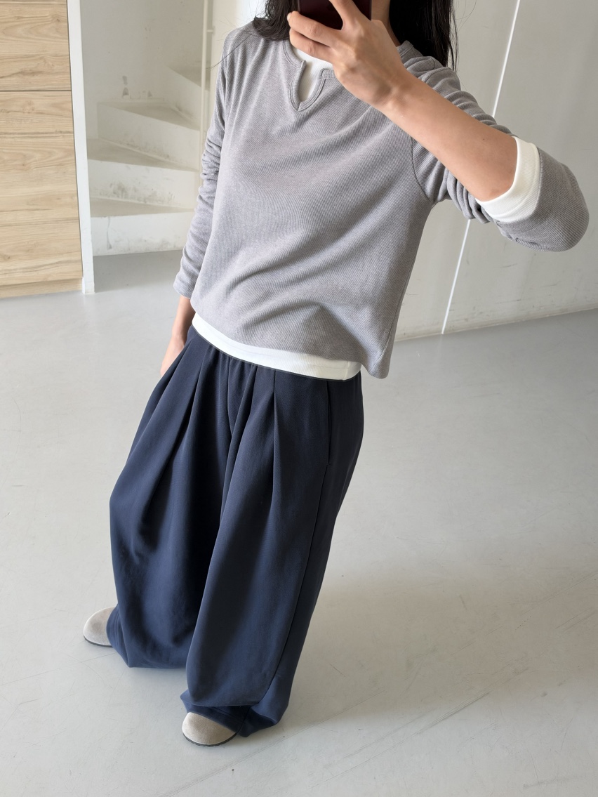 ELIA STUDIO東大門實拍26秋冬松緊腰闊腿休閑褲口袋褶裥ELIA STUDIO休閑褲