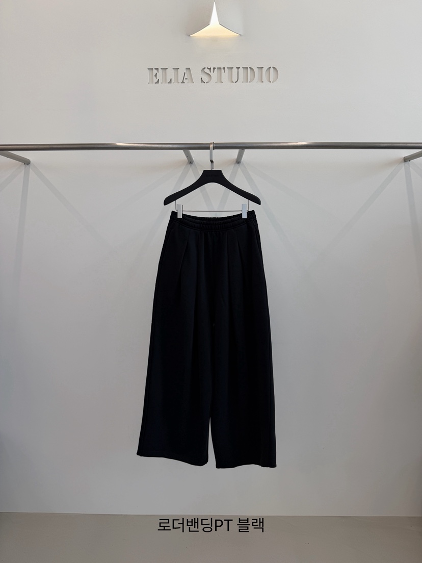 ELIA STUDIO東大門實拍26秋冬松緊腰闊腿休閑褲口袋褶裥ELIA STUDIO休閑褲圖色3黑色