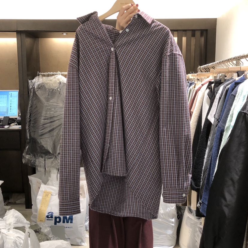 RAWROW/OUR PANTRY韓國直郵26秋冬格紋羊毛襯衫蕾絲衫不對稱落RAWROW/OUR PANTRY襯衫/蕾絲衫圖色1