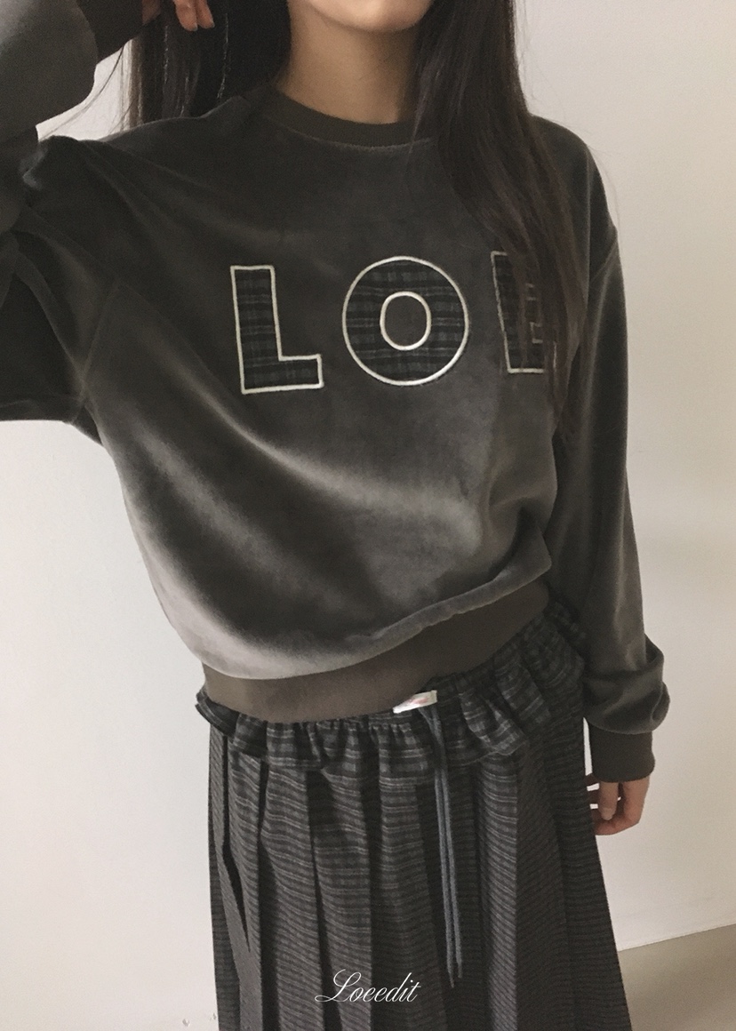 LOEEDIT東大門實拍26秋冬格紋字母貼布圓領衛衣套裝字母格紋圓LOEEDIT衛衣