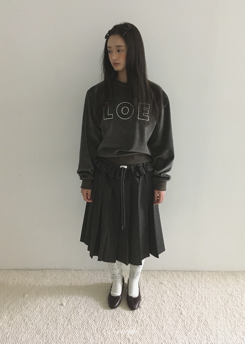 LOEEDIT東大門實拍26秋冬格紋字母貼布圓領衛衣套裝字母格紋圓LOEEDIT衛衣
