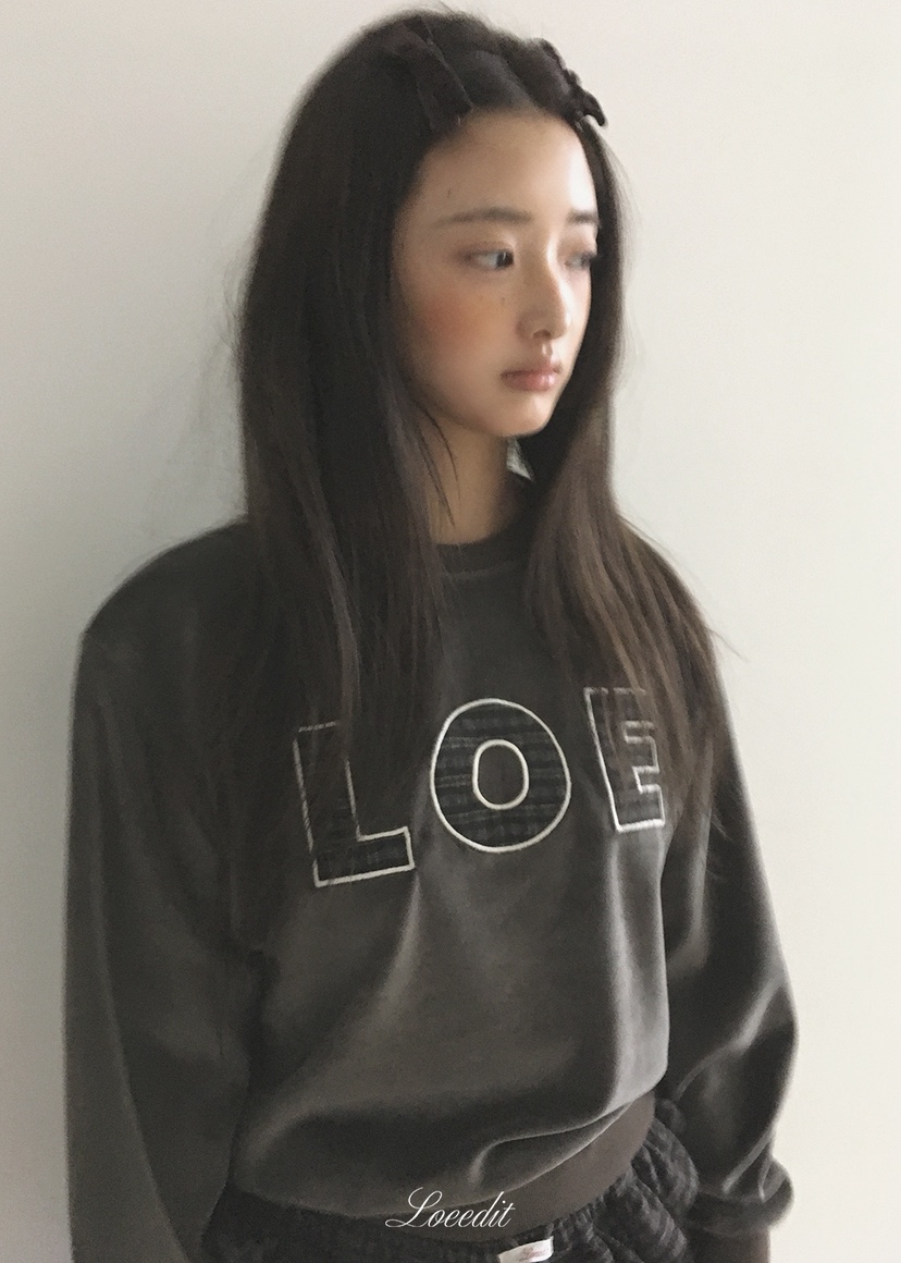 LOEEDIT東大門實拍26秋冬格紋字母貼布圓領衛衣套裝字母格紋圓LOEEDIT衛衣