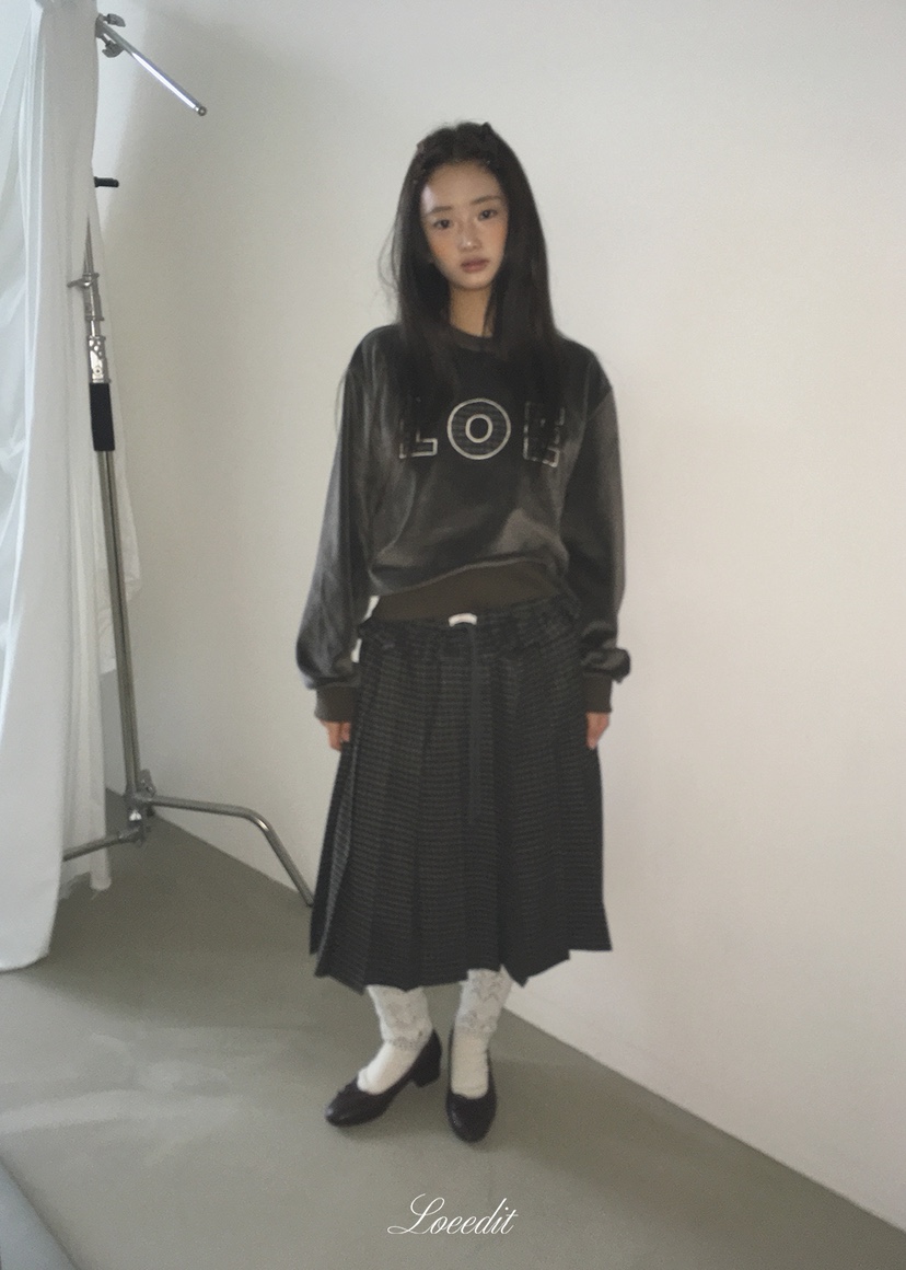 LOEEDIT東大門實拍26秋冬格紋字母貼布圓領衛衣套裝字母格紋圓LOEEDIT衛衣