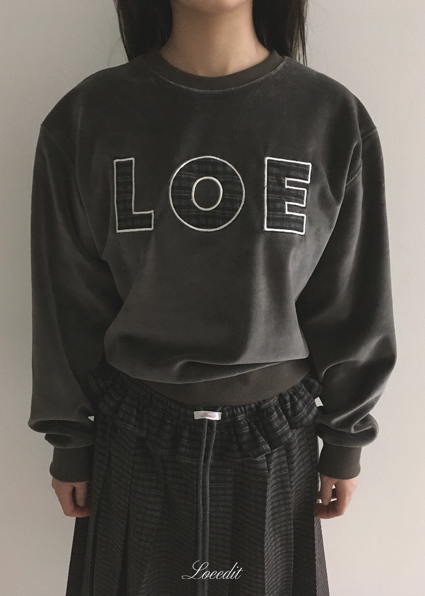 LOEEDIT東大門實拍26秋冬格紋字母貼布圓領衛衣套裝字母格紋圓LOEEDIT衛衣