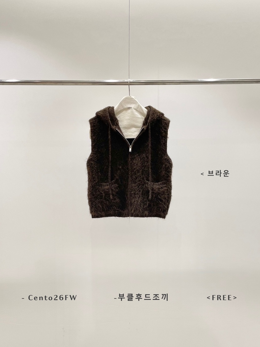 CENTO東大門代購26秋冬毛絨連帽拉鏈馬甲拉鏈開合無袖連帽CENTO馬甲圖色3