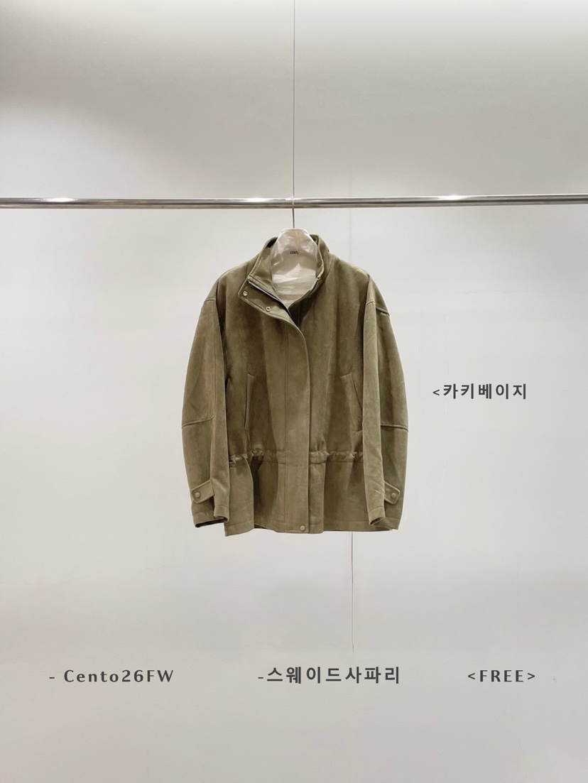 CENTO韓國代購26秋冬立領抽繩收腰麂皮夾克立領抽繩落肩麂皮紐CENTO夾克圖色1