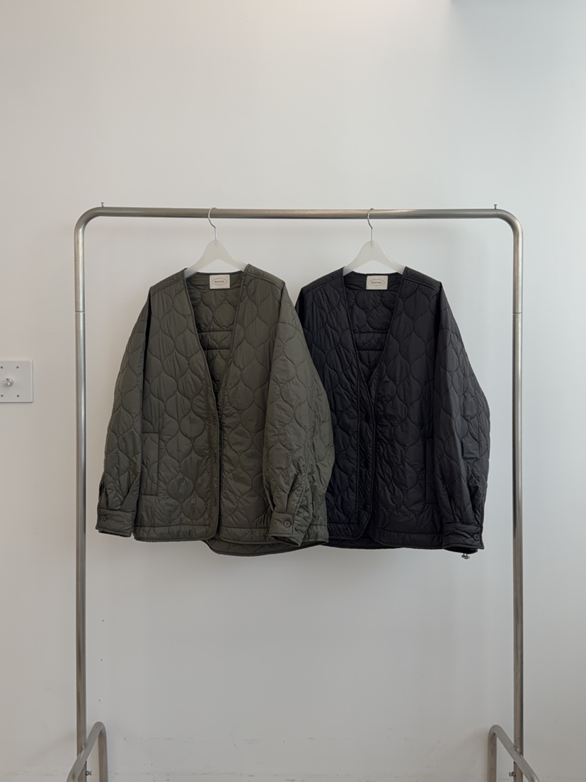 RIVER RAIN韓國代購26秋冬V領絎縫棉服短款棉服V領落肩紐扣絎RIVER RAIN短款棉服