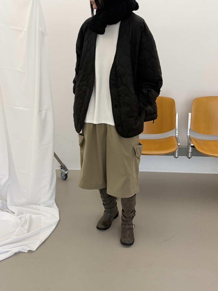 RIVER RAIN韓國代購26秋冬V領絎縫棉服短款棉服V領落肩紐扣絎RIVER RAIN短款棉服