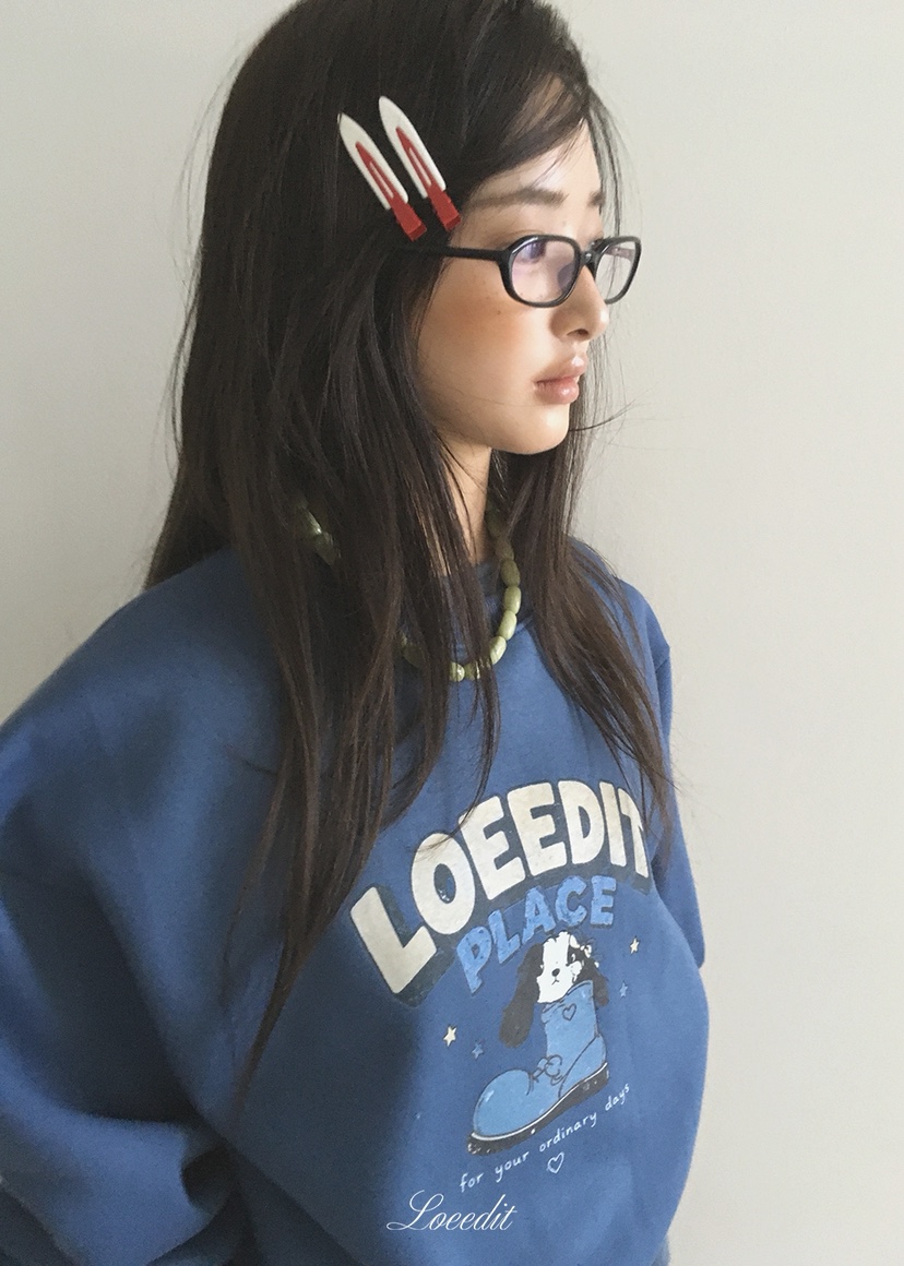 LOEEDIT東大門實拍26秋冬寬松圓領卡通印花衛衣印花落肩圓領寬LOEEDIT衛衣