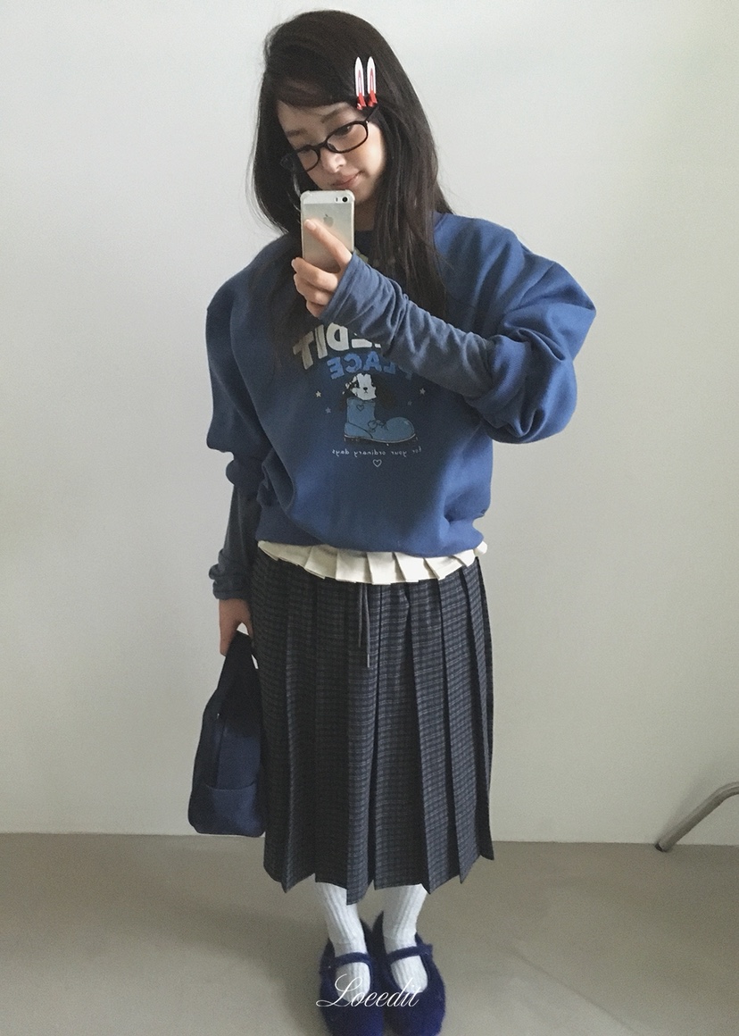 LOEEDIT東大門實拍26秋冬寬松圓領卡通印花衛衣印花落肩圓領寬LOEEDIT衛衣