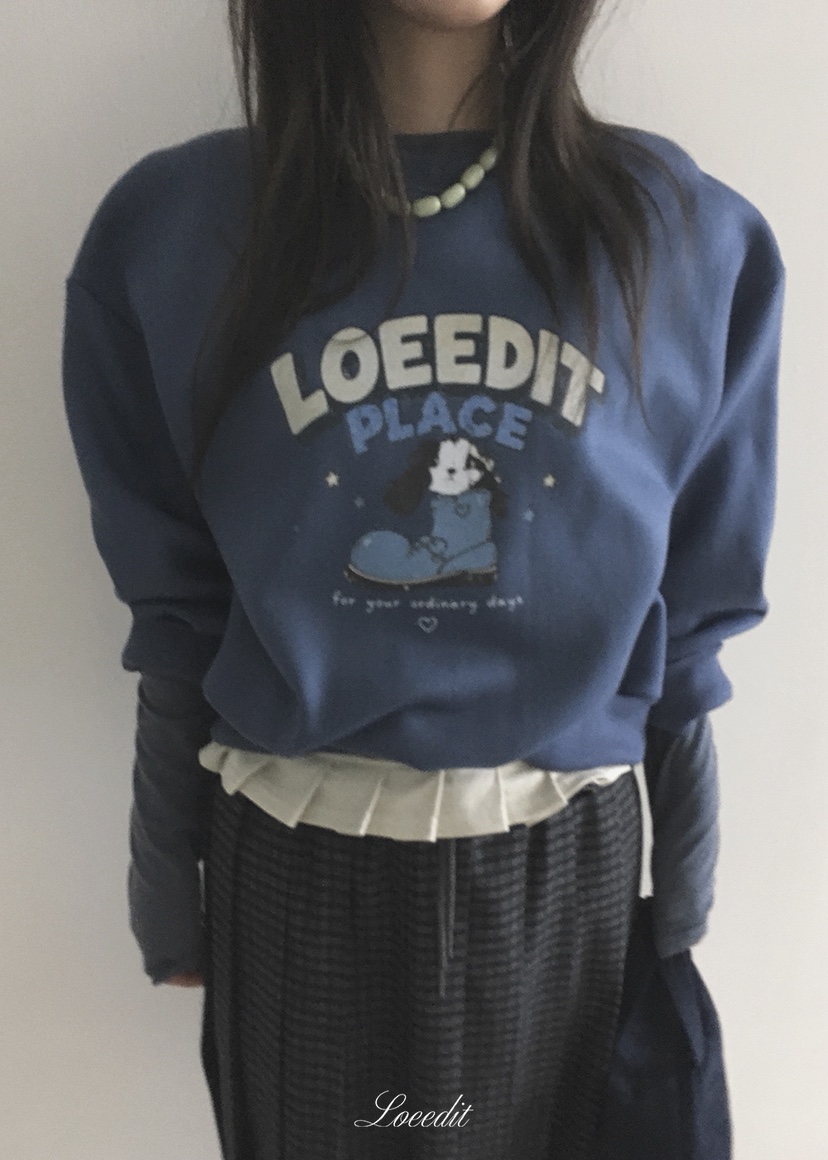LOEEDIT東大門實拍26秋冬寬松圓領卡通印花衛衣印花落肩圓領寬LOEEDIT衛衣