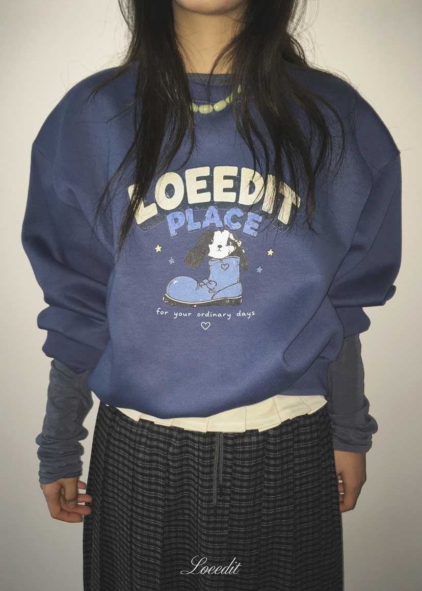 LOEEDIT東大門實拍26秋冬寬松圓領卡通印花衛衣印花落肩圓領寬LOEEDIT衛衣圖色1