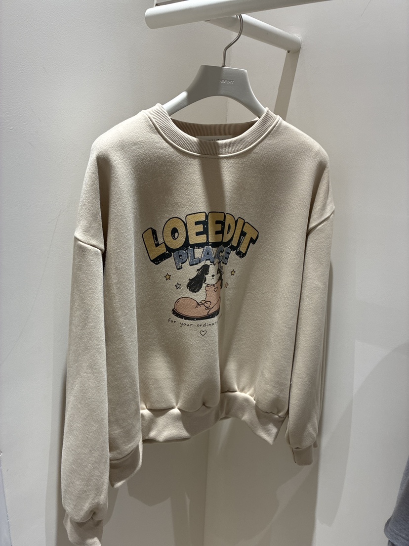 LOEEDIT東大門實拍26秋冬寬松圓領卡通印花衛衣印花落肩圓領寬LOEEDIT衛衣圖色3米色