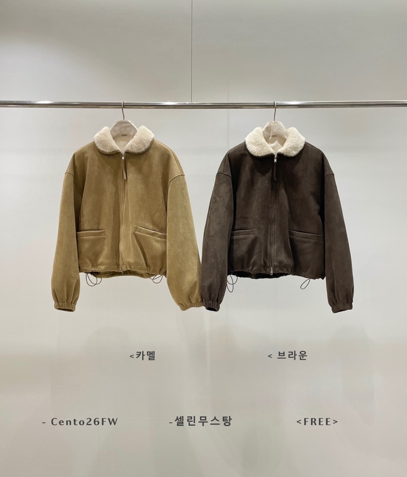 CENTO韓國直郵26秋冬毛領夾棉抽繩短款夾克抽繩落肩寬松CENTO夾克