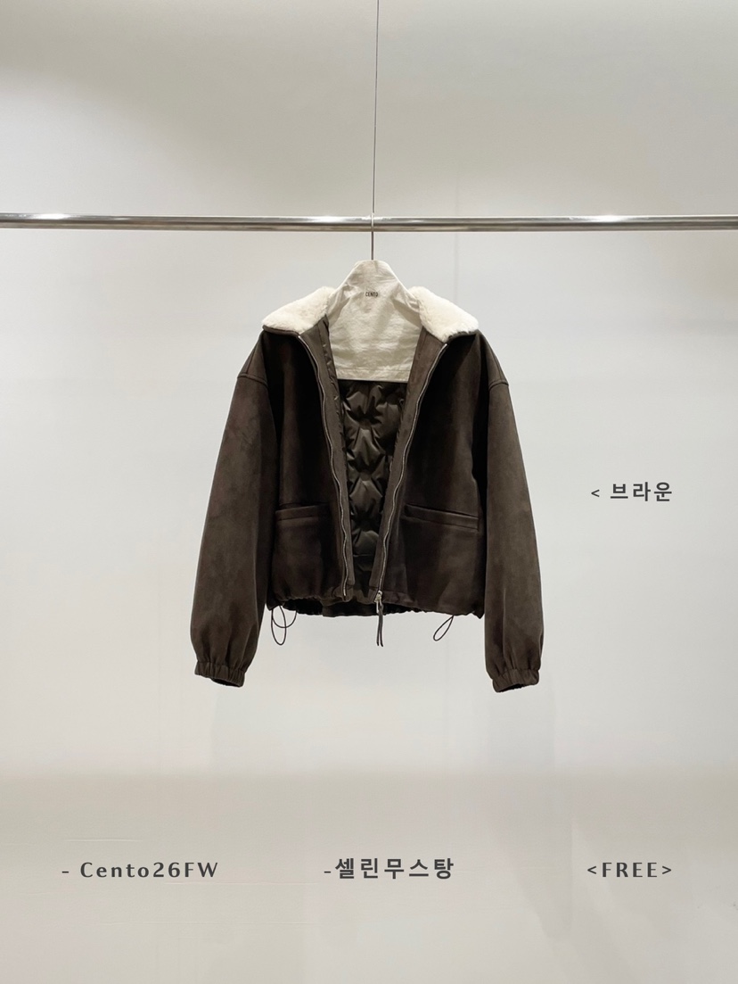 CENTO韓國直郵26秋冬毛領夾棉抽繩短款夾克抽繩落肩寬松CENTO夾克圖色1