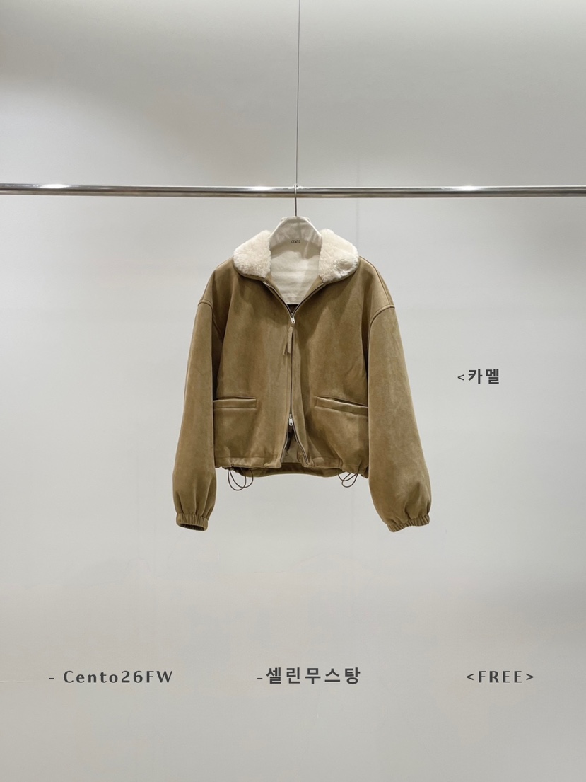 CENTO韓國直郵26秋冬毛領夾棉抽繩短款夾克抽繩落肩寬松CENTO夾克圖色2
