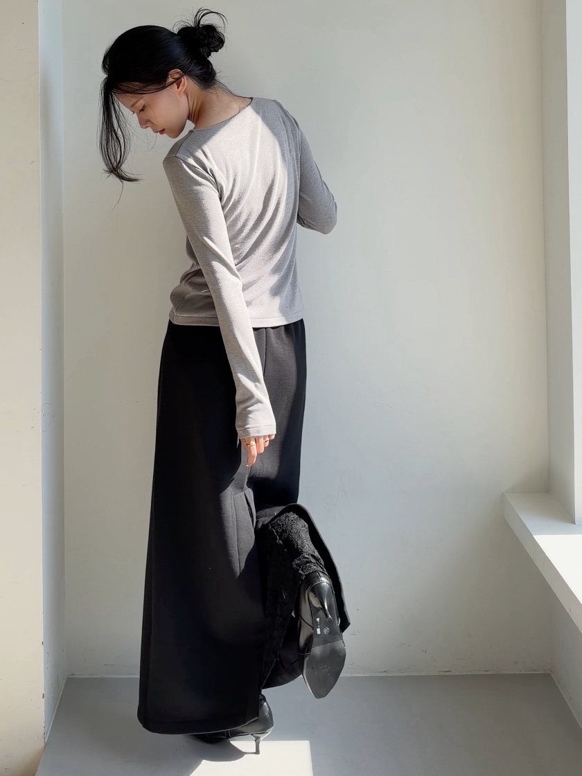 ELIA STUDIO東大門實拍26秋冬簡約直筒針織及踝長裙口袋抽繩直ELIA STUDIO長裙
