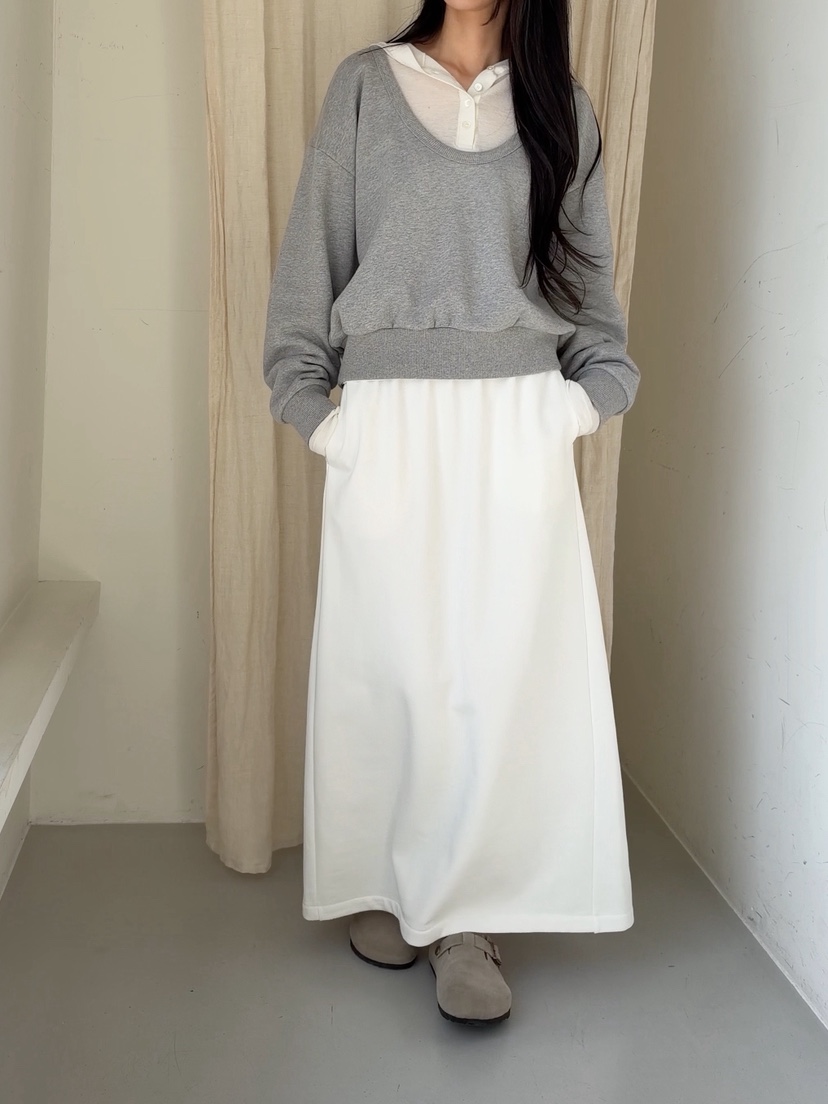 ELIA STUDIO東大門實拍26秋冬簡約直筒針織及踝長裙口袋抽繩直ELIA STUDIO長裙