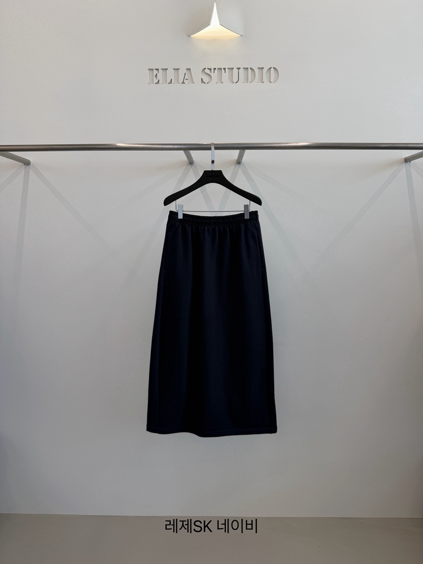 ELIA STUDIO東大門實拍26秋冬簡約直筒針織及踝長裙口袋抽繩直ELIA STUDIO長裙圖色2深藍色