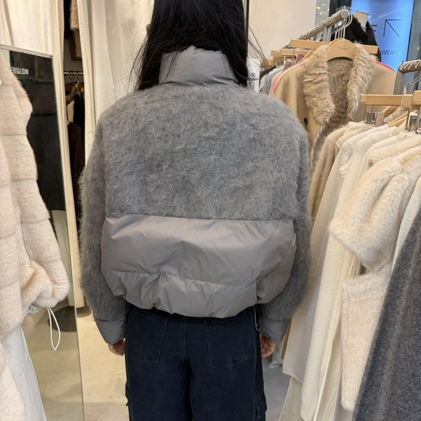 AFTERGLOW東大門實拍26秋冬拼接立領短款羽絨服可調節毛絨立領AFTERGLOW短款羽絨服