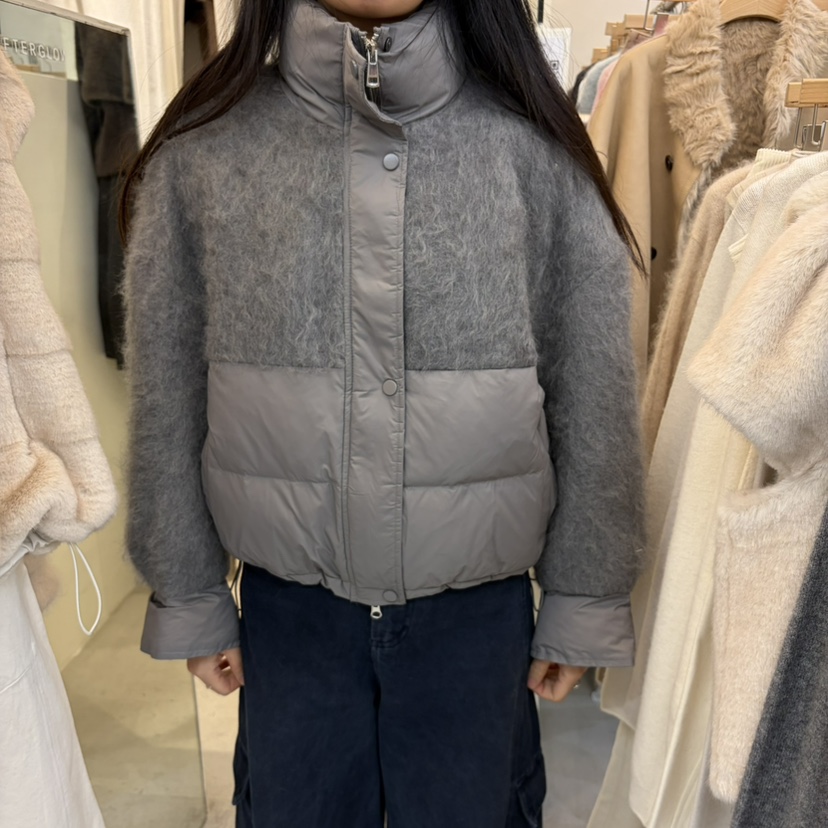 AFTERGLOW東大門實拍26秋冬拼接立領短款羽絨服可調節毛絨立領AFTERGLOW短款羽絨服圖色2