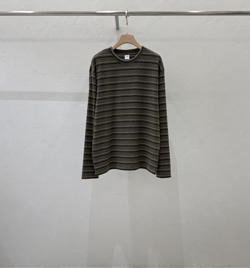 ABLE STANDARD/ABLERING東大門代購26秋冬條紋寬松長袖T長袖TABLE STANDARD/ABLERING長袖T恤圖色2卡其色