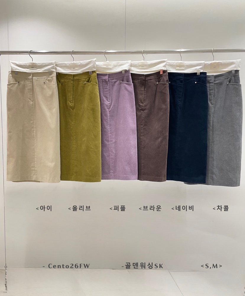 CENTO韓國代購26秋冬直筒燈芯絨中長半身裙中短裙口袋直筒CENTO半身裙/中短裙