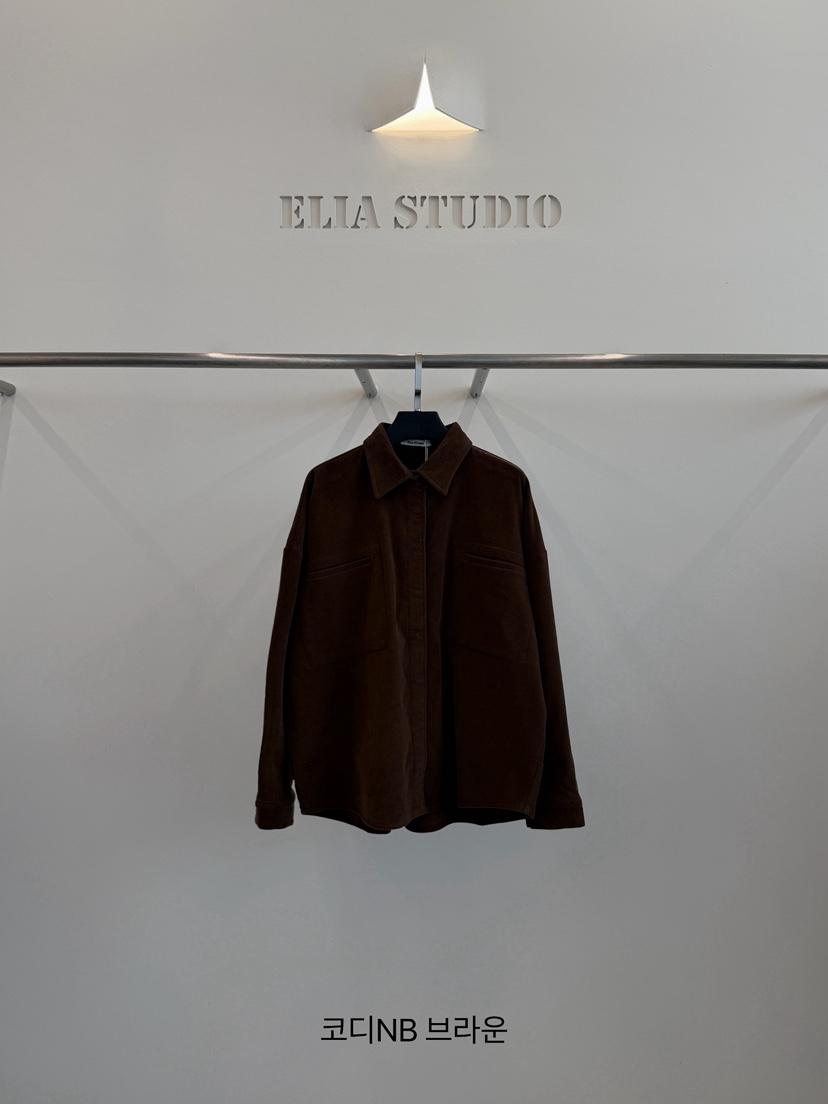 ELIA STUDIO東大門實拍26秋冬落肩襯衫外套蕾絲衫落肩ELIA STUDIO襯衫/蕾絲衫圖色2棕色