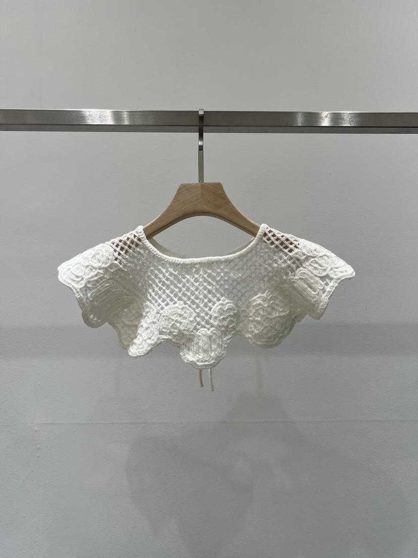 RE STYLE東大門實拍26秋冬針織鏤空刺繡假領大翻領系帶刺繡鏤RE STYLE假領