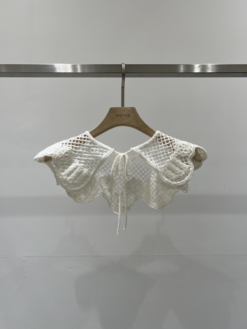 RE STYLE東大門實拍26秋冬針織鏤空刺繡假領大翻領系帶刺繡鏤RE STYLE假領圖色1