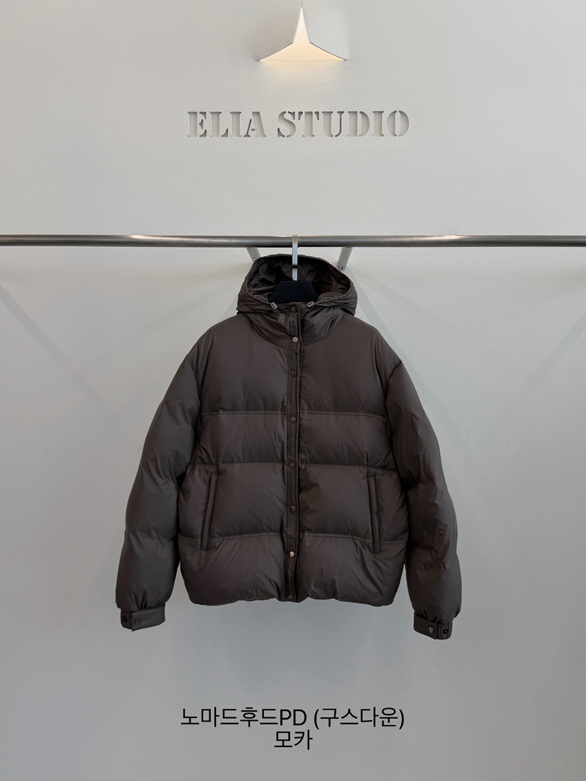 ELIA STUDIO韓國代購26秋冬短款連帽羽絨服短款羽絨服可調節羽ELIA STUDIO短款羽絨服圖色1咖色