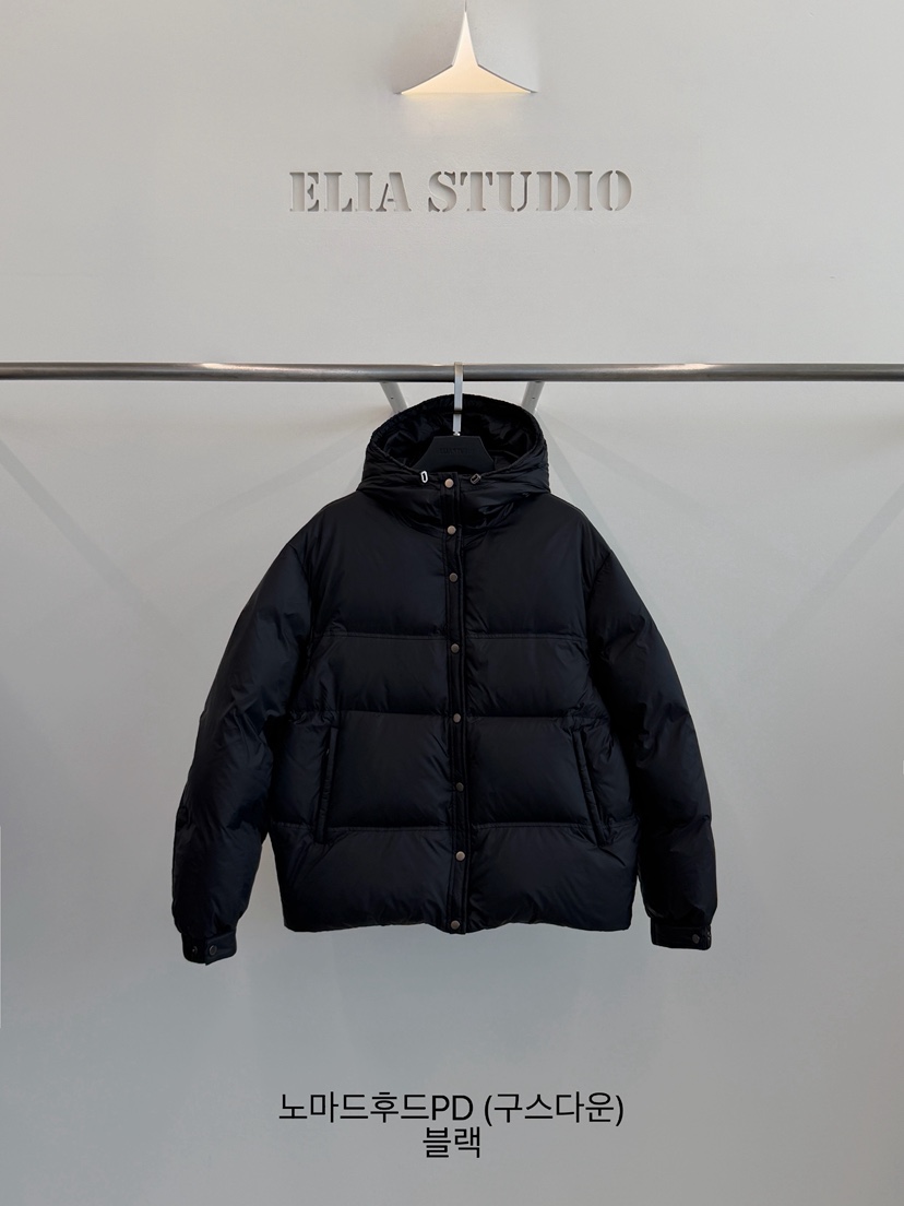 ELIA STUDIO韓國代購26秋冬短款連帽羽絨服短款羽絨服可調節羽ELIA STUDIO短款羽絨服圖色3黑色