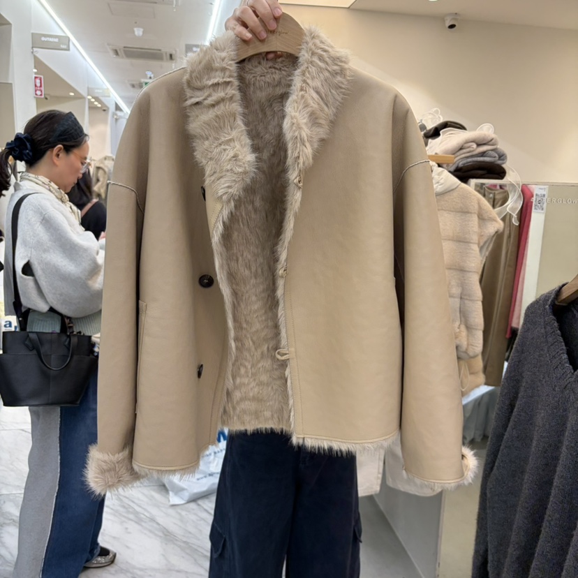 AFTERGLOW東大門代購26秋冬立領仿兔毛短款夾克兩面穿立領寬松AFTERGLOW夾克圖色3